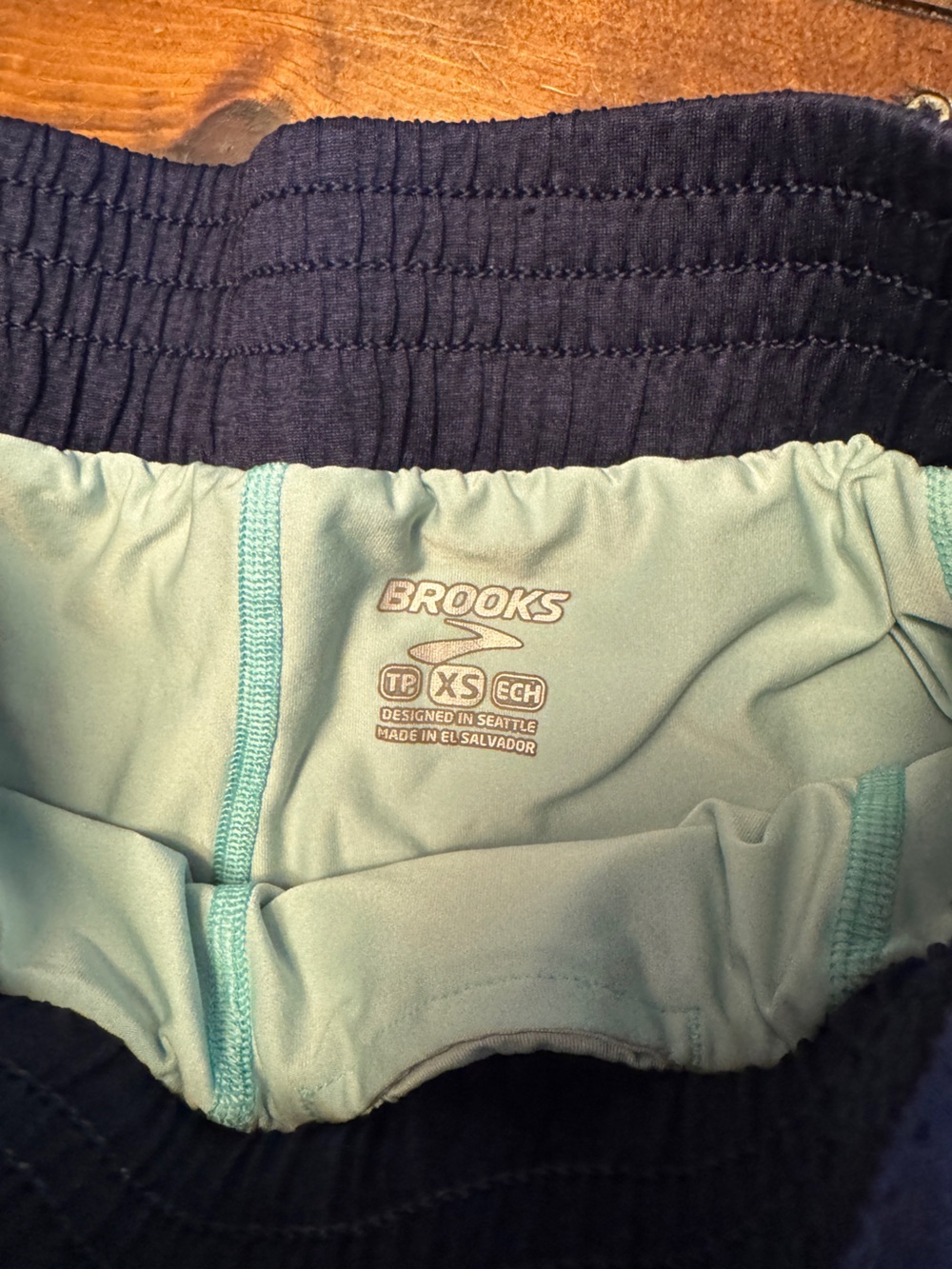 Brooks Mint Green and Navy Running Shorts - Picture 2 of 6